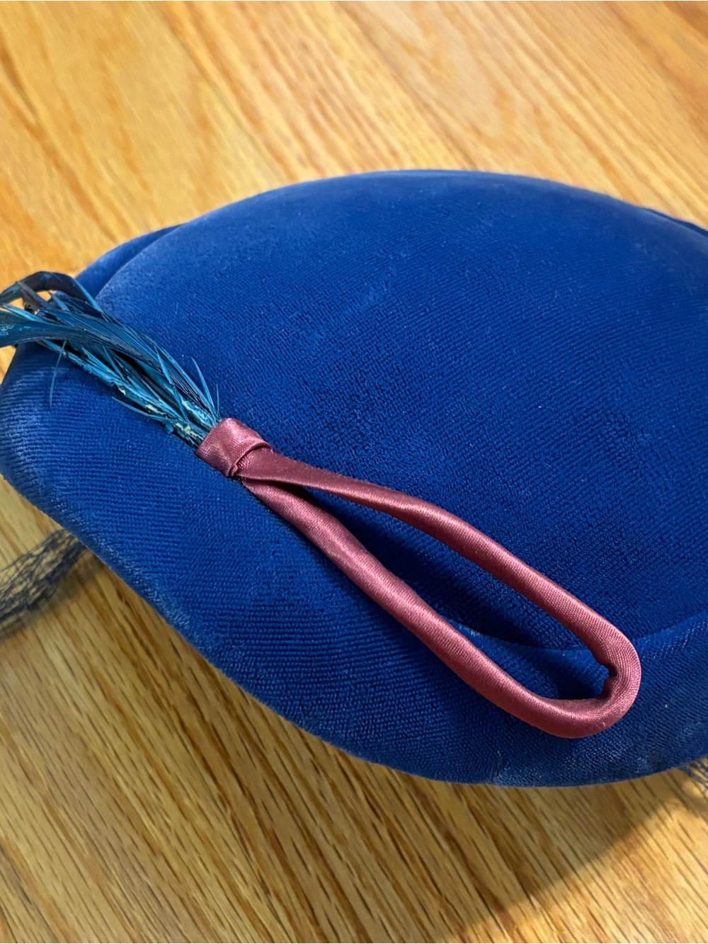 Classic Blue Velvet Women's hat with Plum Accent